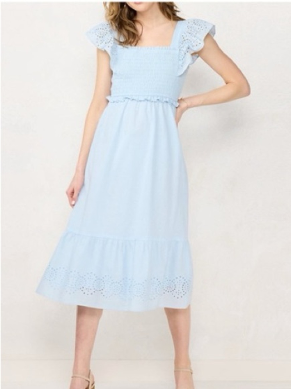 Lc Lauren Conrad Light Blue Eyelet Smocked Sundress